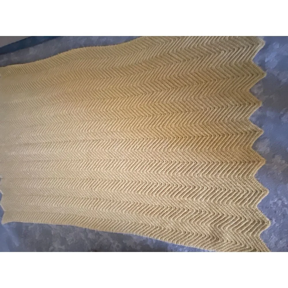 Vintage afghan hand‎ crocheted gold with a little shine in the fabric 60 x 40